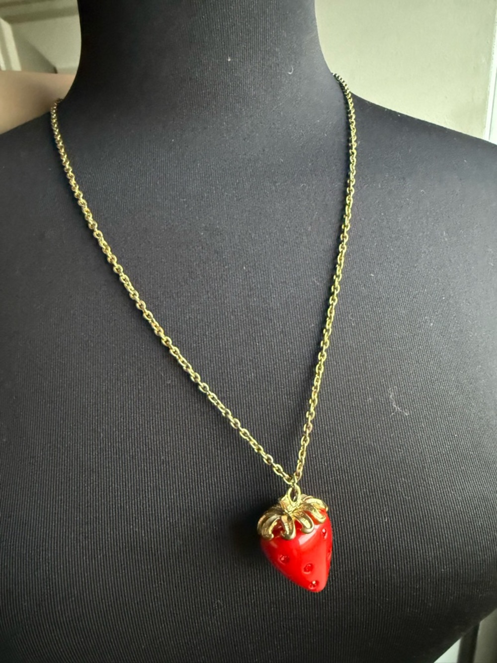 Vintage jeweled strawberry long pendant necklace